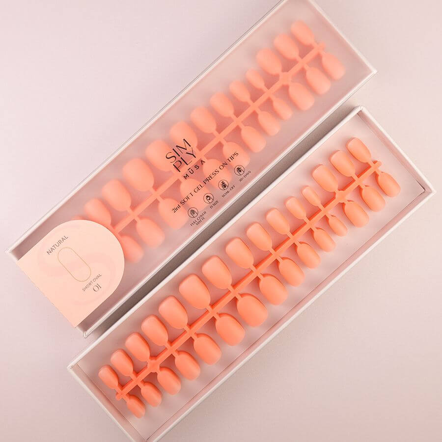 Tips Soft Gel Press On Oval Corta Coral Pink