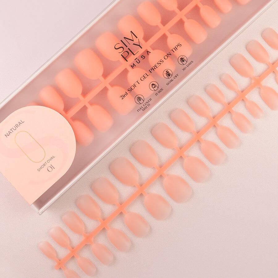 Tips Soft Gel Press On Oval Corta Coral Pink