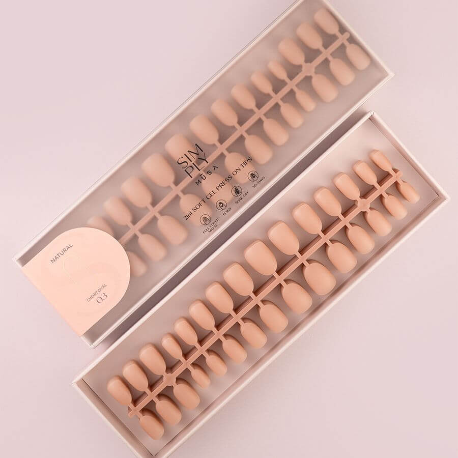 Tips Soft Gel Press On Oval Corta Pink Sand