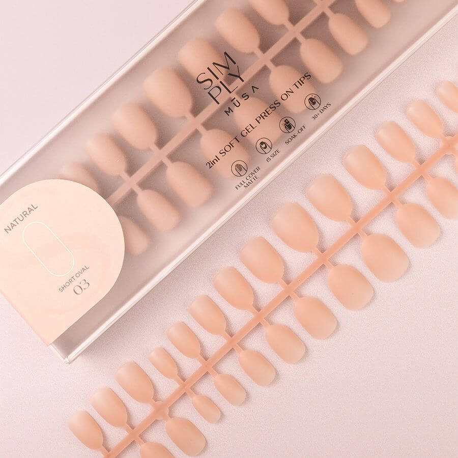 Tips Soft Gel Press On Oval Corta Pink Sand