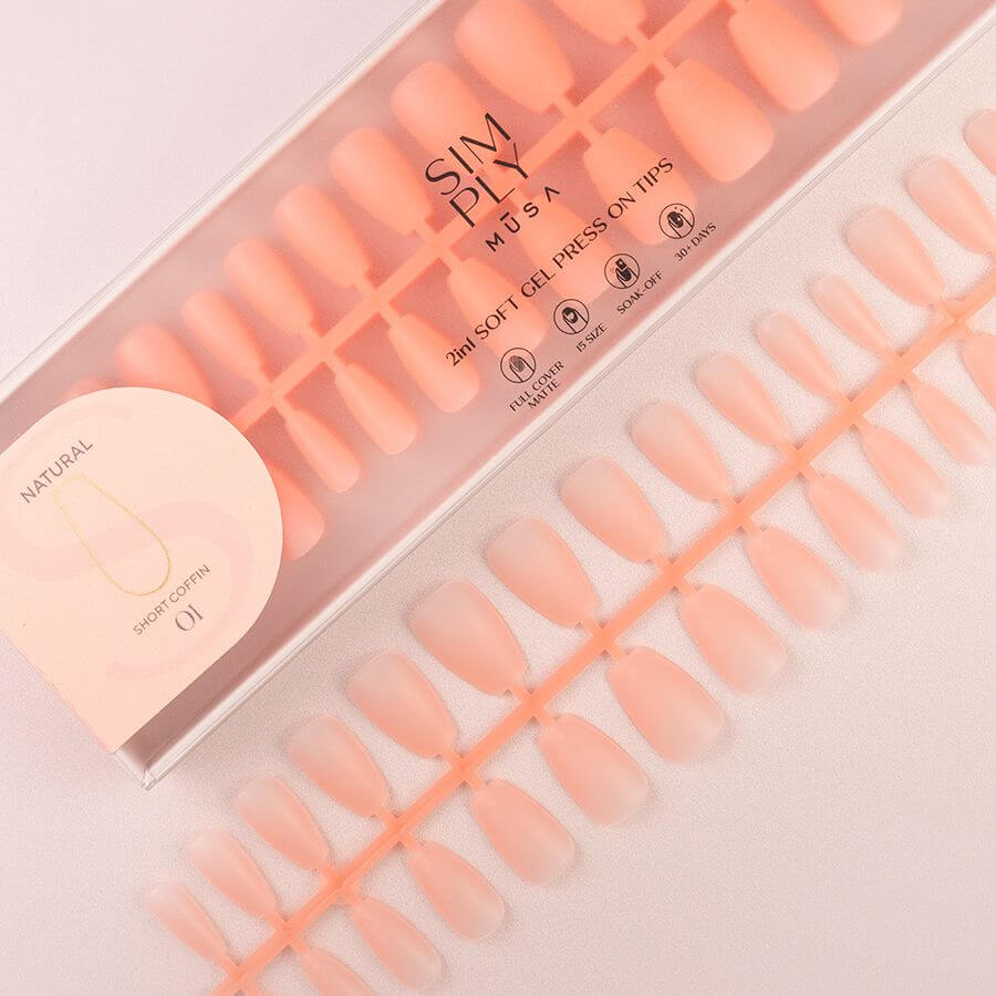 Tips Soft Gel Press On Natural Coffin Corta 01 Coral Pink - 240pz
