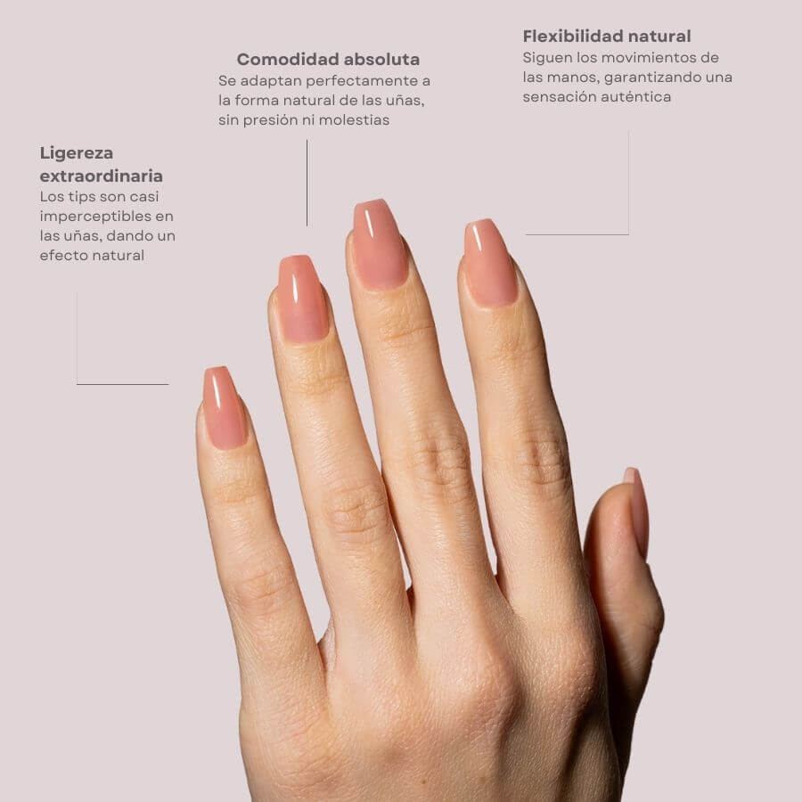 Tips Soft Gel Press On Natural Coffin Corta 01 Coral Pink - 240pz