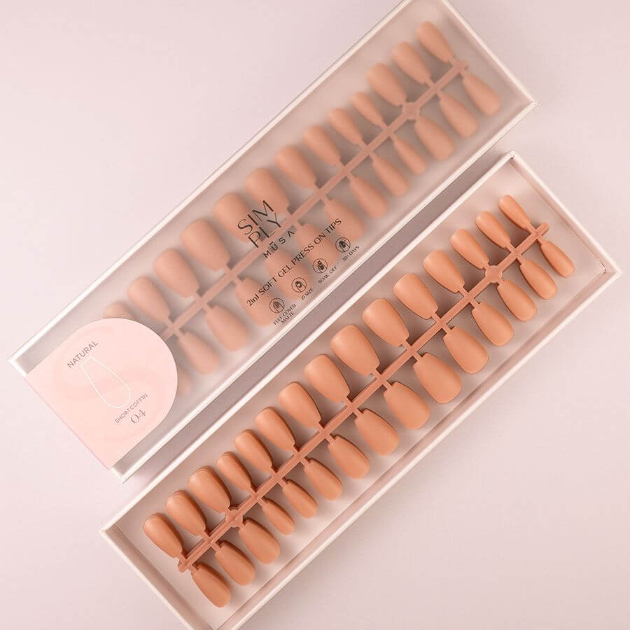 Tips Soft Gel Press On Natural Coffin Corta 04 Dark Nude - 240pz