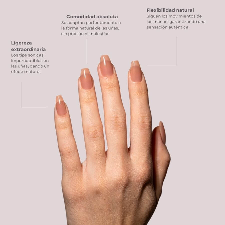Tips Soft Gel Press On Natural Coffin Corta 04 Dark Nude - 240pz