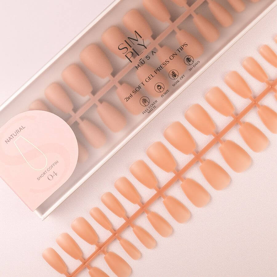 Tips Soft Gel Press On Natural Coffin Corta 04 Dark Nude - 240pz