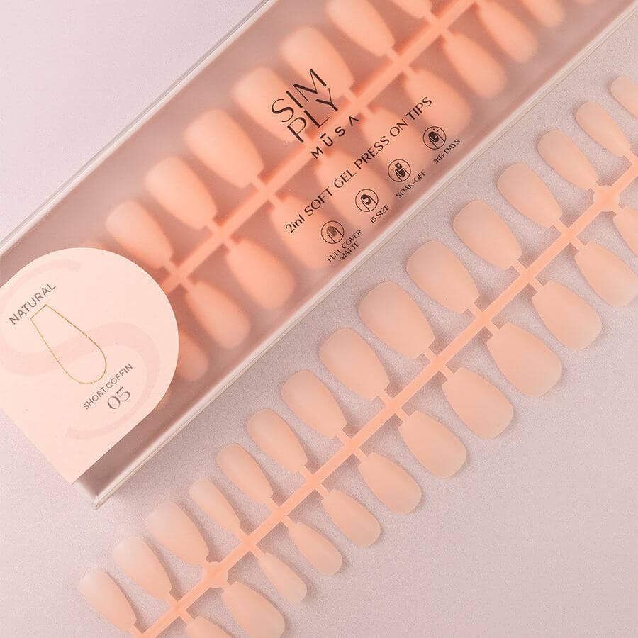 Tips Soft Gel Press On Natural Coffin Corta 05 Peach Pink - 240pz
