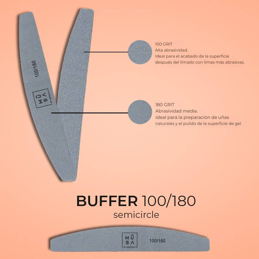 Buffer 100/180 Musa – bloque pulidor profesional para uñas