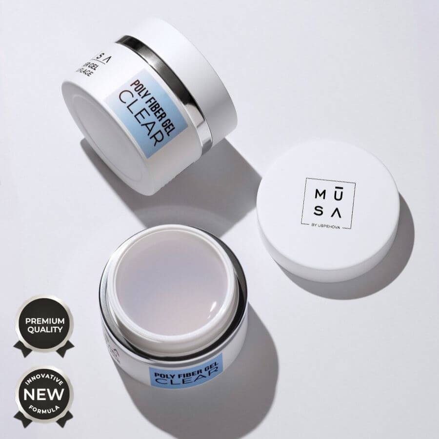 Poly Fiber Gel Clear para reconstrucción y refuerzo de uñas con microfibras poliméricas