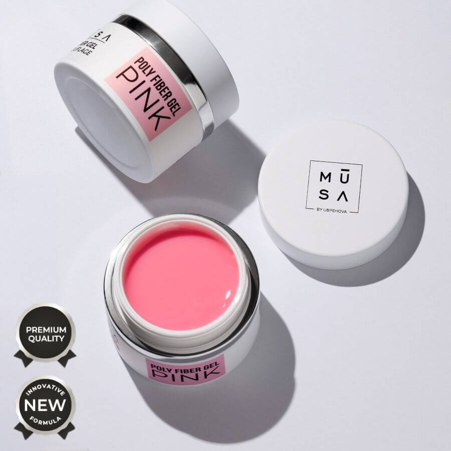 Poly Fiber Gel Pink con microfibras para uñas duras y naturales