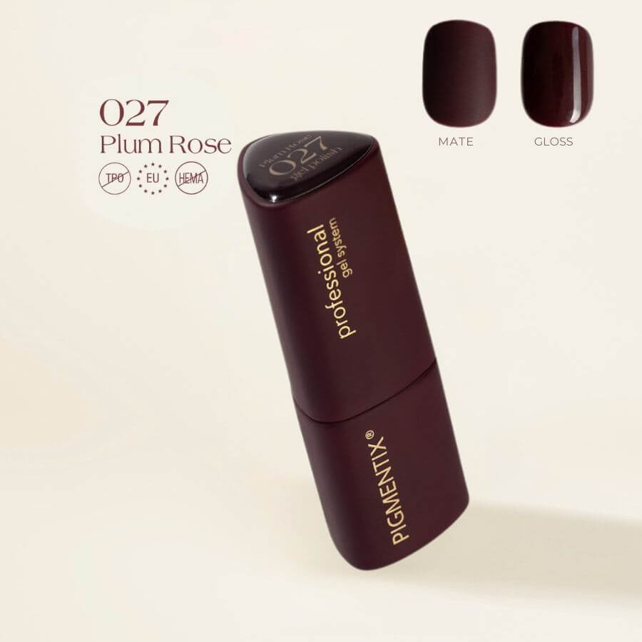 Pigmentix® Esmalte Semipermanente Plum Rose 027 – Burdeos Oscuro Elegante y Ultra Pigmentado