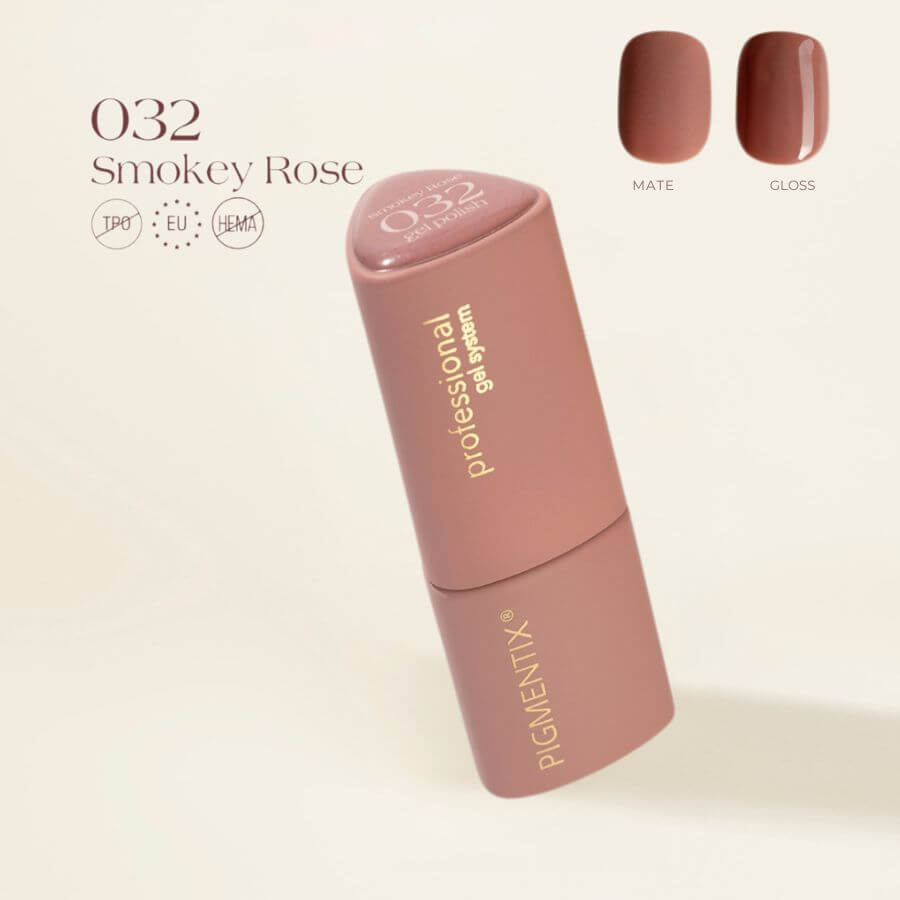 Descubre Pigmentix® Esmalte Semipermanente Smokey Rose 032 – Rosa Ahumado. Ultra pigmentado, vegano y seguro. Duración impecable hasta 4 semanas.
