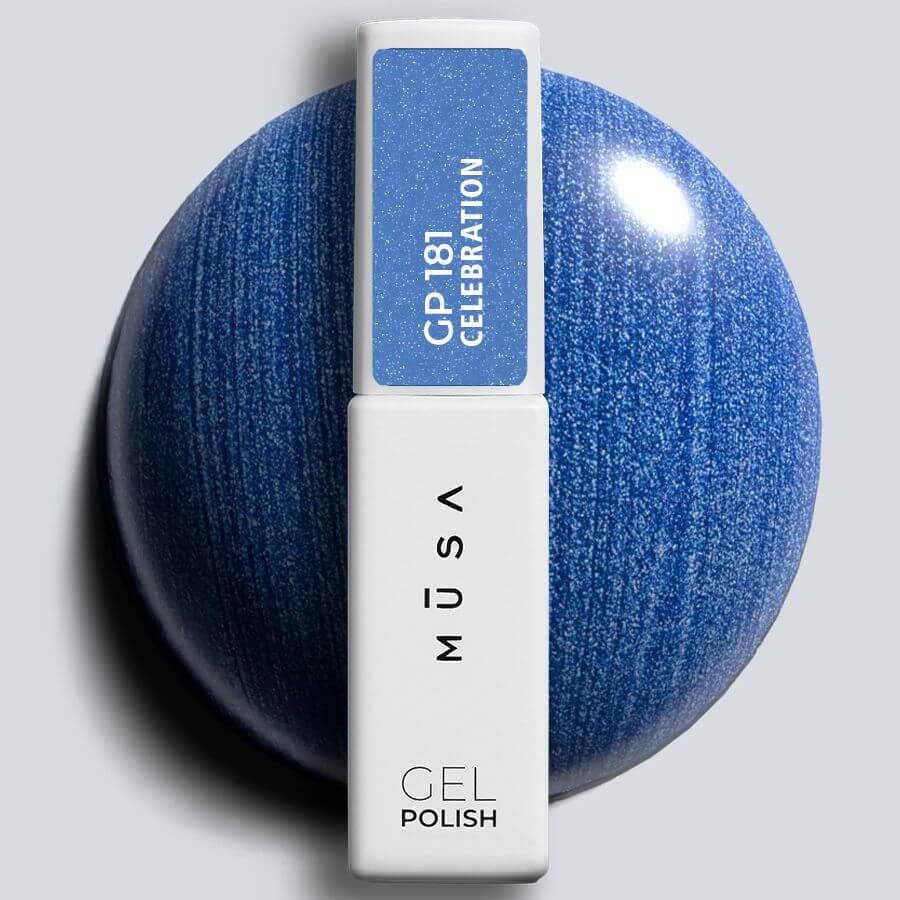 Esmalte Semipermanente 181 Celebration azul perlado con brillo profesional MUSA Nails