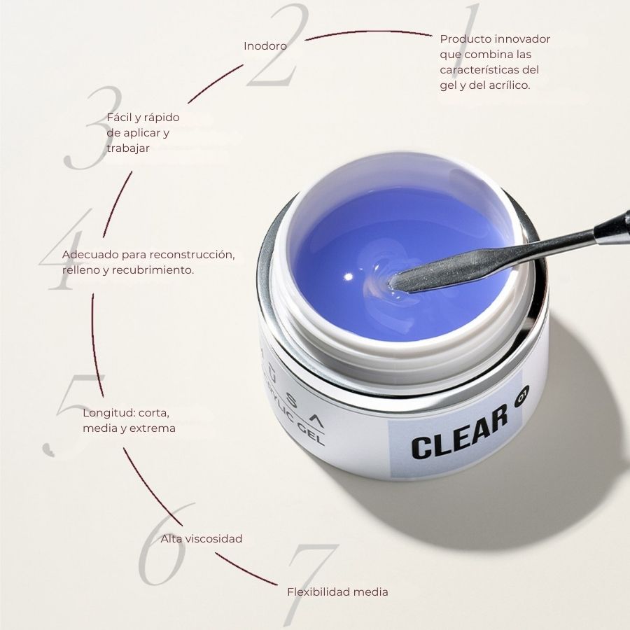 Acrygel Clear 50 ml acrylic gel profesional transparente alta viscosidad