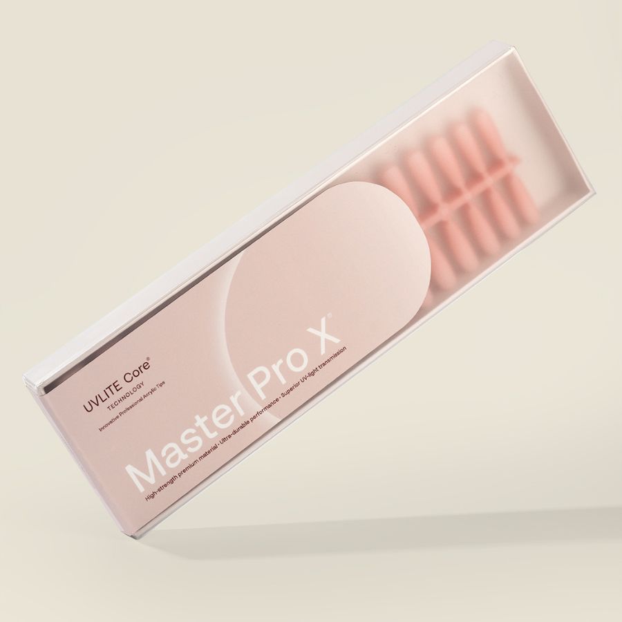 Acrylic Gel Tip Master Pro X® Natural Cover Nude Coffin Larga para manicura profesional, tips de acrylic gel resistentes con acabado mate y forma coffin larga