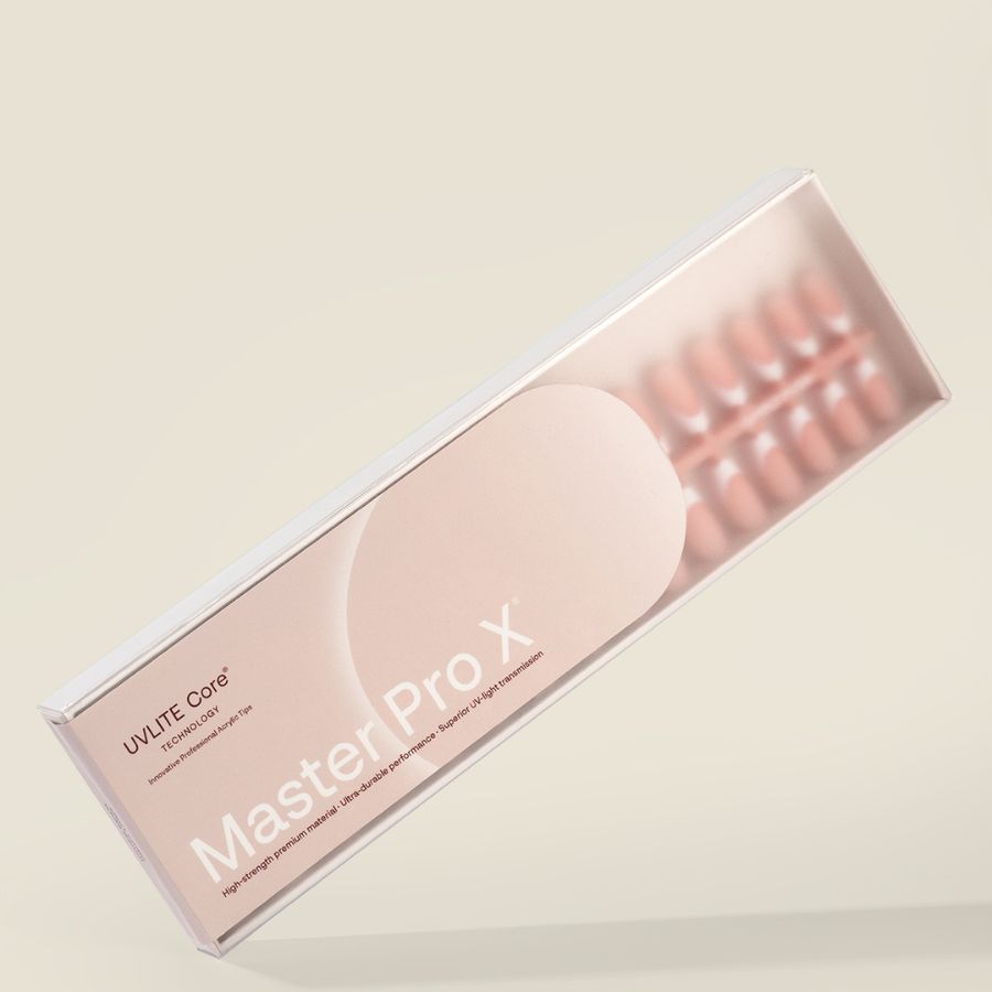 Acrylic Gel Tip Master Pro X® Francesa Coffin Corta con diseño french y luneta blanca para manicura profesional