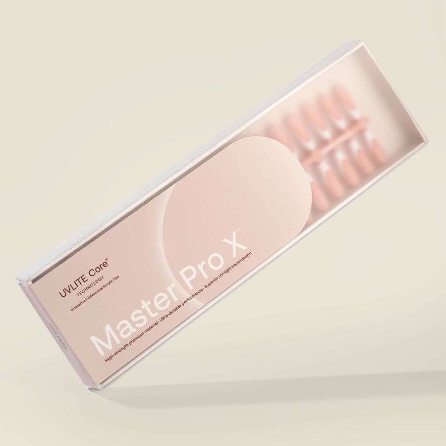 Acrylic Gel Tip Master Pro X® Francesa Coffin Larga con diseño french y luneta blanca para manicura profesional