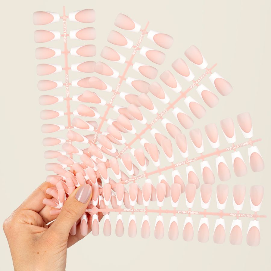 Acrylic Gel Tip Master Pro X® Francesa Coffin Larga con diseño french y luneta blanca para manicura profesional