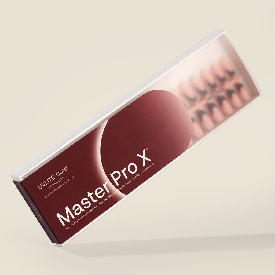 Acrylic Gel Tip Master Pro X® Sunset Coffin Corta con diseño french y luneta de color para manicura profesional